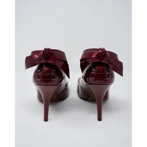 Enzo Angiolini Patent Red Bow Mistle Pumps Wooden Soles Open Toe Size 7 Gorgeous
